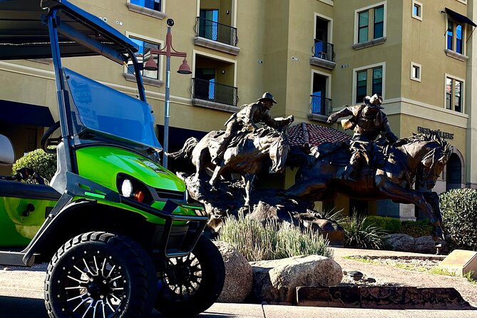 1.5 Hour Stretch Limo Golf Cart Tour, Ultimate Old Town Exploration - Farmers Bank, the old vault, and the Rusty Spur Saloon party story
