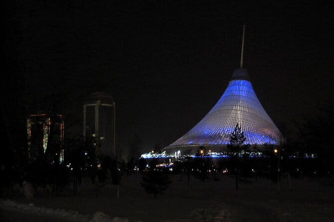 Guided Night Time Tour of Astana in a Private Car - Khan Shatyr: Norman Foster’s Royal Roof under evening lights
