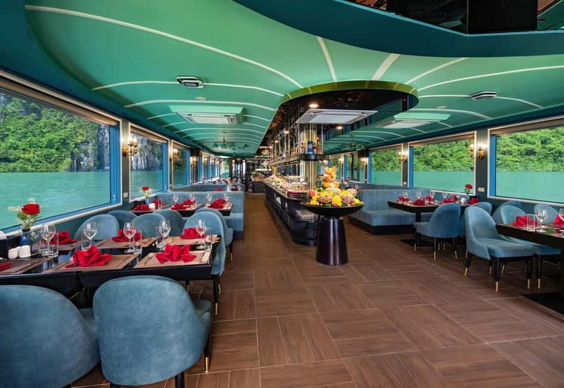 Ha Long Bay Cruise w/ Jacuzzi, Kayak & Limo from Hanoi - On-board lunch with 30+ dishes, plus the jacuzzi factor