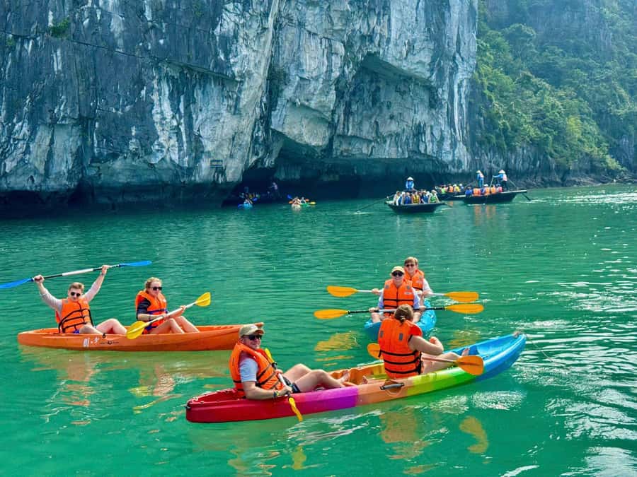 Luxury 6-Star Azura Cruise Halong Bay, Free Hanoi Limousine - Day 2: Tai Chi on the sundeck, Dark & Bright Cave by kayak, then a relaxed Hanoi finish